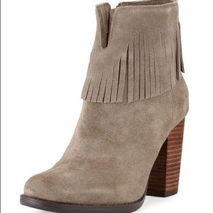 Neiman Marcus Suede Fringe Booties